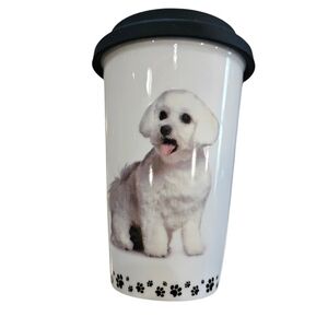 Bichon Frise 5.5" 10 OZ. Porcelain Black & White Travel Double Wall Coffe Cup